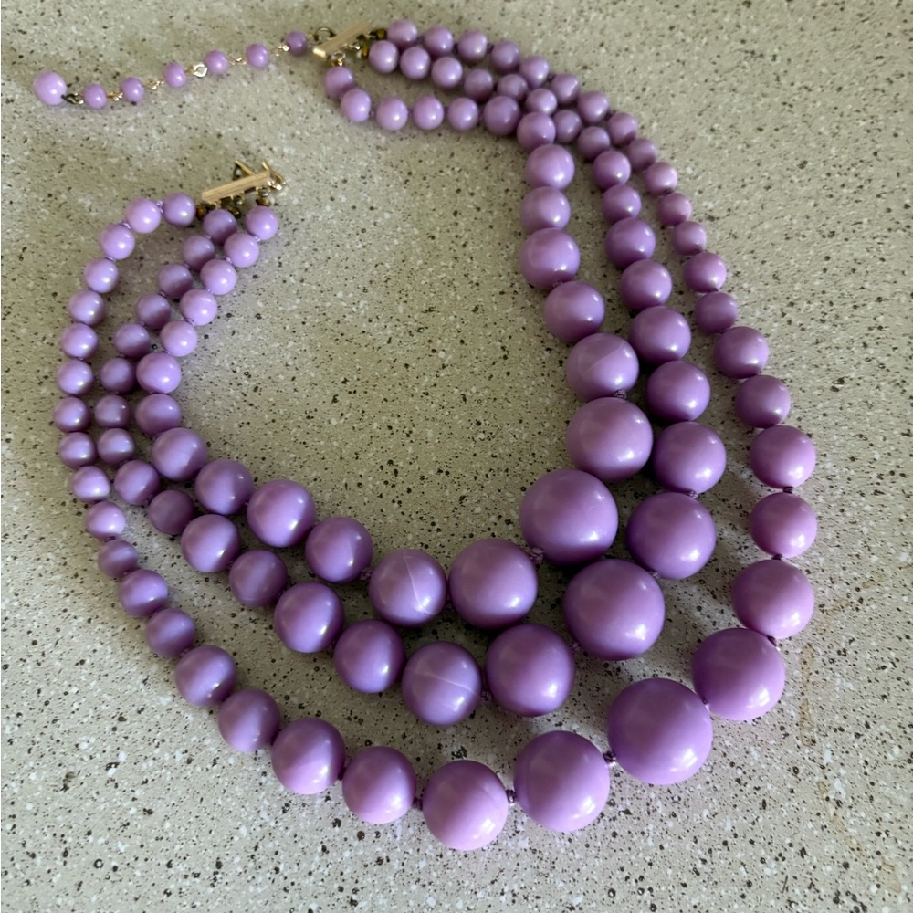 Vintage Purple celluloid 3-stranded Beaded Necklace